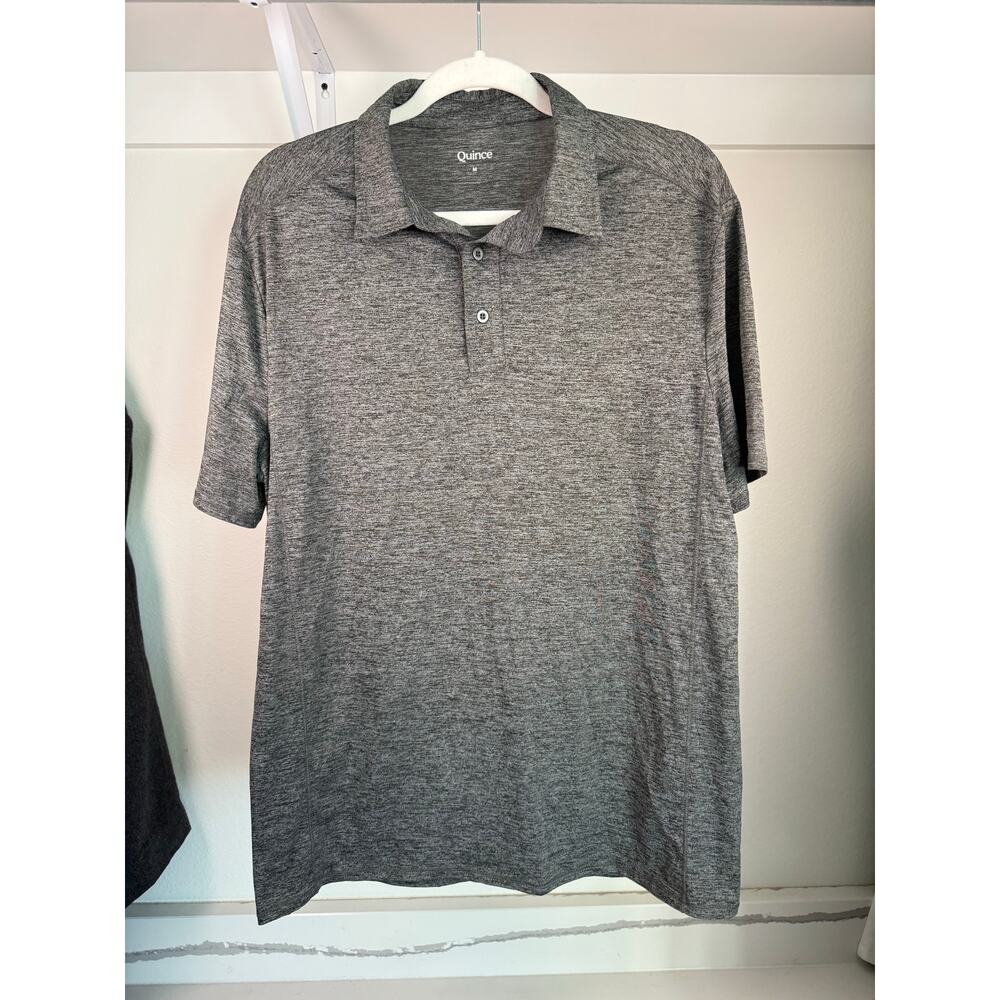 Quince Men's Polo Performance Athleisure Shirt Causal‎ Short Sleeve Gray Medium